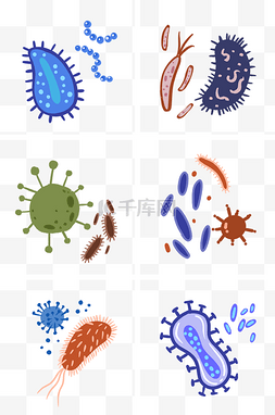 卡通病毒细菌图片_各种细胞细菌组图PNG免抠素材