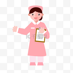 年轻穿粉色工作服的卡通护士