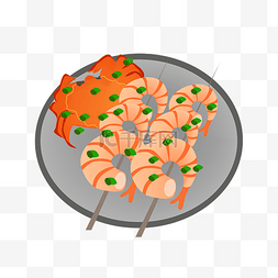 海鲜特色美食图片_特色美食烤虾插画