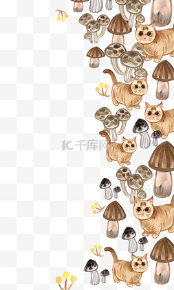 童话动物边框图片_蘑菇猫咪彩绘装饰边框