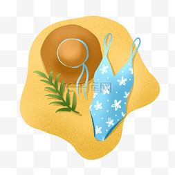 夏季沙滩上的泳装和遮阳帽