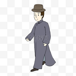 戴帽子的男人烟斗图片_手绘卡通民国近代戴帽子商人侦探