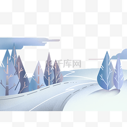 雪景树林图片_冬日原野树林冰川雪景装饰底框