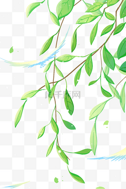 树杈树叶图片_绿色唯美卡通治愈小清新夏季夏日