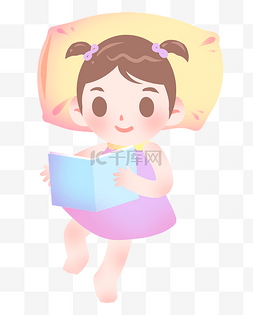 书本下图片_卡通女孩睡下看书插画