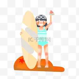 拿着图片_夏天海滩上拿着冲浪板的女孩