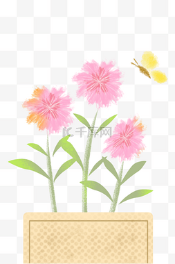 水彩粉色花朵盆栽