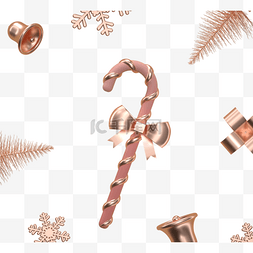 雪花材质图片_立体圣诞节拐杖蝴蝶结铃铛玫瑰金