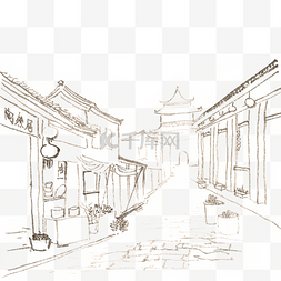 线描稿古街道
