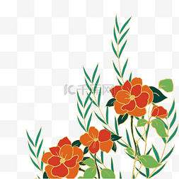 红色植物花朵绿叶图片_金边红色花枝