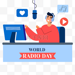 world radio day蓝色扁平创意