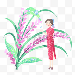 谷雨粉色的花朵女孩插画