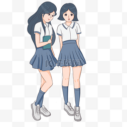 手绘闺蜜女孩图片_穿校服的女生