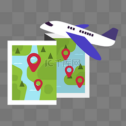卡通风飞机地图旅游元素