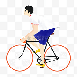 青年节素材手绘图片_卡通男孩骑单车