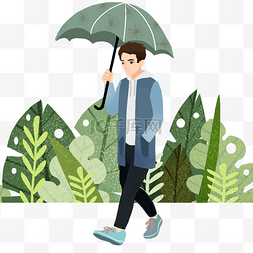 打伞避雨男孩