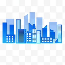 三层蓝色都市建筑剪影矢量素材