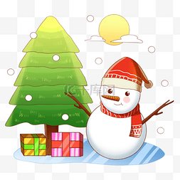 度雪人图片_圣诞雪人和圣诞树