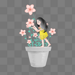 站看图片_站在花盆上看花朵的女孩