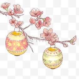 水彩春节装饰花灯笼