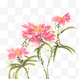 三朵小花水墨画PNG免抠素材