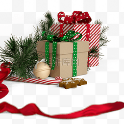 绿色礼盒3d图片_条纹丝带圣诞节礼盒3d元素