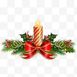 圣诞节红色和黄色条纹蜡烛和缎带