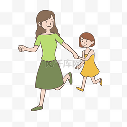 妈妈抱女儿图片_母亲节妈妈牵着女儿手免抠元素下