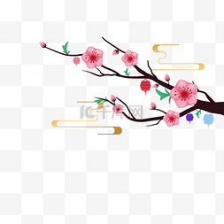 中国传统新年七彩花朵分支花瓣