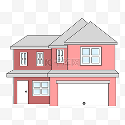 粉色卡通建筑图片_粉色别墅房屋插画
