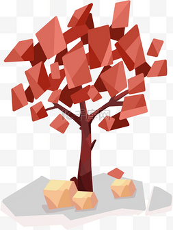 植物色块插画图片_创意几何体型树木