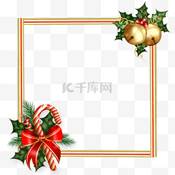 圣诞松叶蝴蝶结铃铛糖果边框元素