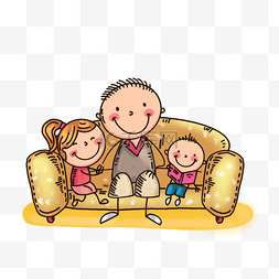 儿童卡通手牵手图片_手绘沙发家庭儿童卡通插图