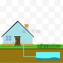 储水房屋水池绿草地