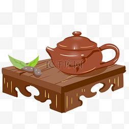 卡通桌子木图片_放在桌子上的茶壶