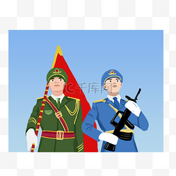 举旗的军人士兵手绘插画