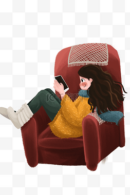 女孩在沙发上玩手机