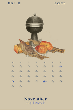 草药材图片_2020鼠年中国本草药材复古十一月