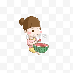 吃西瓜的女孩图片_清新卡通吃西瓜的女孩PNG