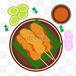 叶盘子图片_satay烤肉酱料印度尼西亚班兰叶花