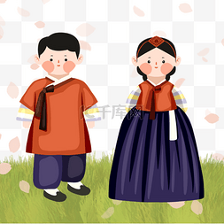 朝鲜传统人物图片_彩色韩服人物元素
