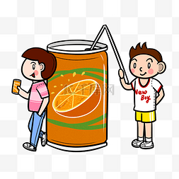 夏季儿童喝橙汁
