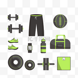 运动裤矢量图片_荧光绿色矢量平面健身房工具元素