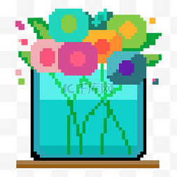 像素风格玻璃花瓶花朵