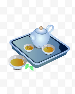 茶壶图片_一套蓝色的茶壶