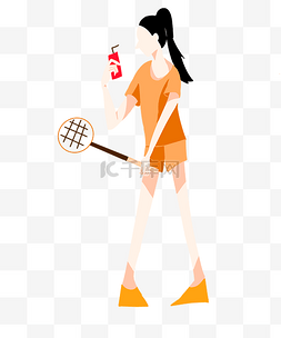 卡通女孩打羽毛球
