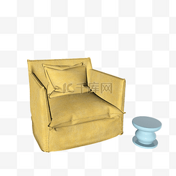 沙发日系素材图片_黄色帆布立体沙发