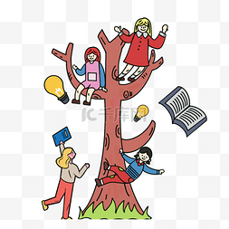 卡通手绘儿童节树学习插画