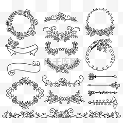 爱心箭手绘图片_手绘黑白婚礼花卉边框