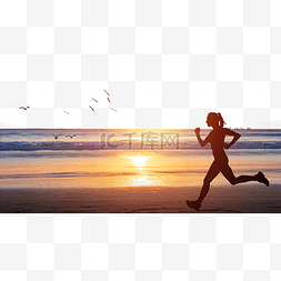 海边奔跑健身运动剪影